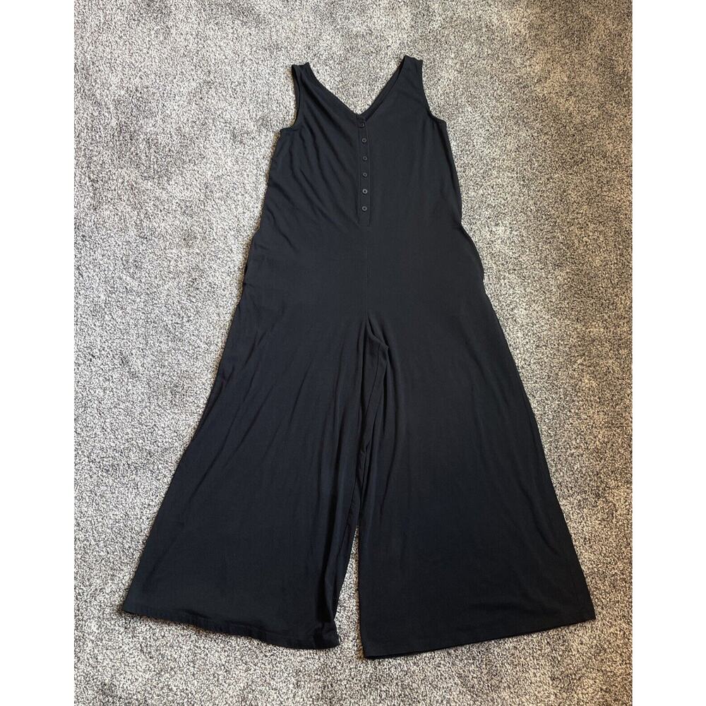 Anybody Women’s Cozy Knit Black Half Button Wide Leg Jumpsuit Oversized XS Tall